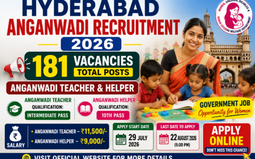 Hyderabad Anganwadi Recruitment 2026 Notification Out | 181 Teacher & Helper Vacancies | Apply Online