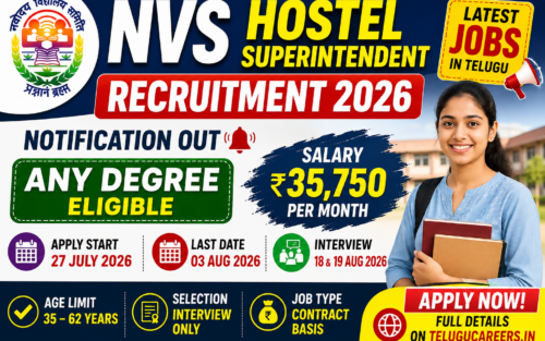 NVS Hostel Superintendent Recruitment 2026 Notification Out | Any Degree | Salary ₹35,750 | Telugucareers