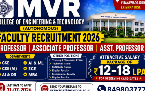 MVR College of Engineering & Technology Recruitment 2026 – Professor, Associate Professor & Assistant Professor Jobs