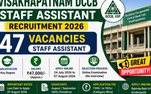 Visakhapatnam DCCB Staff Assistant Recruitment 2026 | 47 Vacancies| AP JOBS