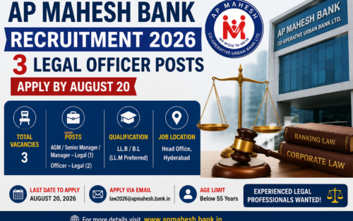 AP Mahesh Bank Recruitment 2026: 3 Legal Officer Vacancies, Apply Before August 20
