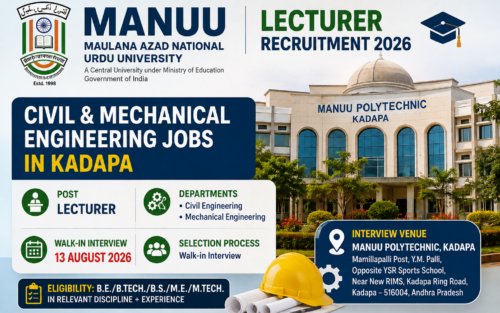 MANUU Lecturer Recruitment 2026: Civil & Mechanical Engineering Jobs in Kadapa