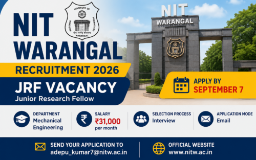 NIT Warangal Recruitment 2026: JRF Vacancy, Salary of ₹31,000 – Apply by September 7