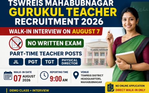 TSWREIS Mahabubnagar Gurukul Teacher Recruitment 2026 – Walk-in on August 7, No Written Exam