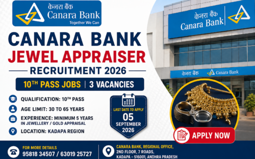 Canara Bank Jewel Appraiser Recruitment 2026: 10th Pass Jobs, 3 Vacancies, Apply Before September 5