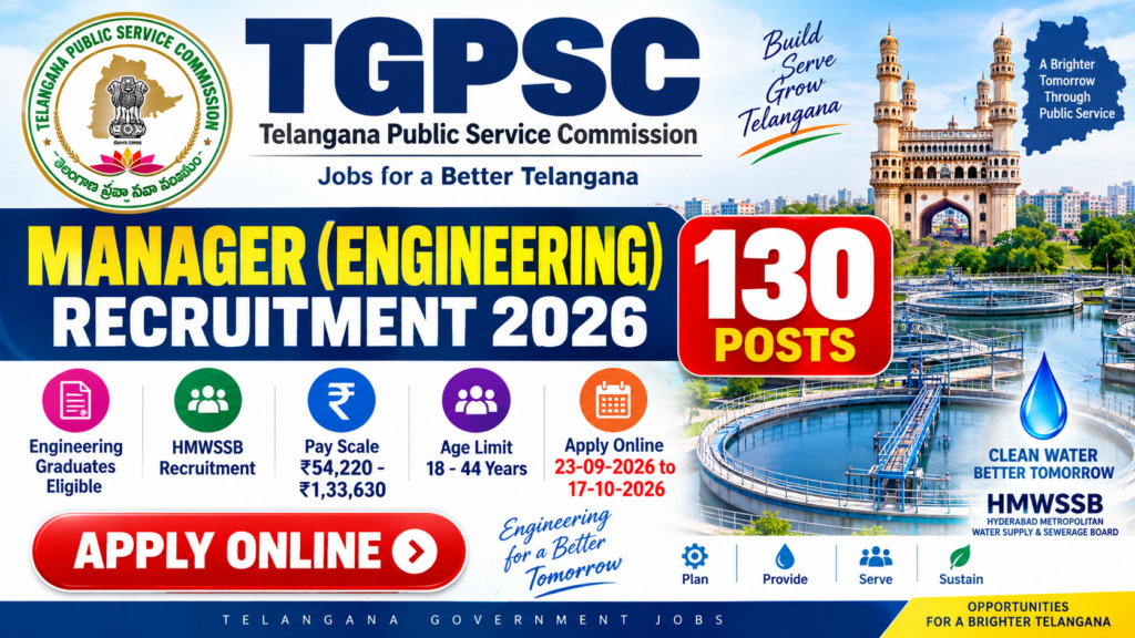 TGPSC Manager Engineering Recruitment 2026 130 Posts HMWSSB