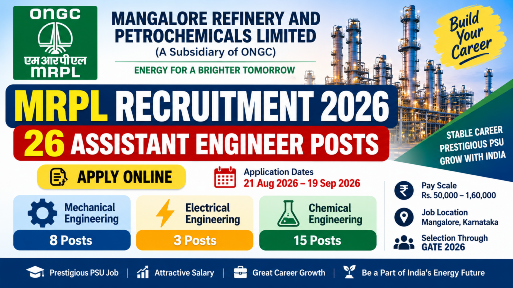 MRPL Recruitment 2026 26 Assistant Engineer Posts Apply Online