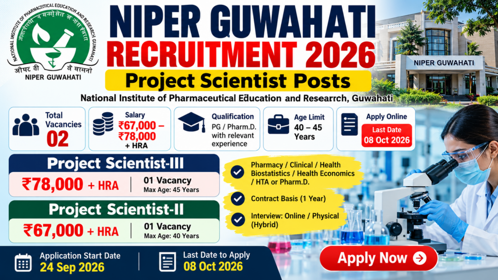 NIPER Guwahati Recruitment 2026 Project Scientist Notification